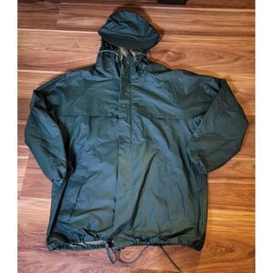 Hooded PVC Rain Jacket‎ Hunter Forest Green Land's End Vented Unisex Size Large